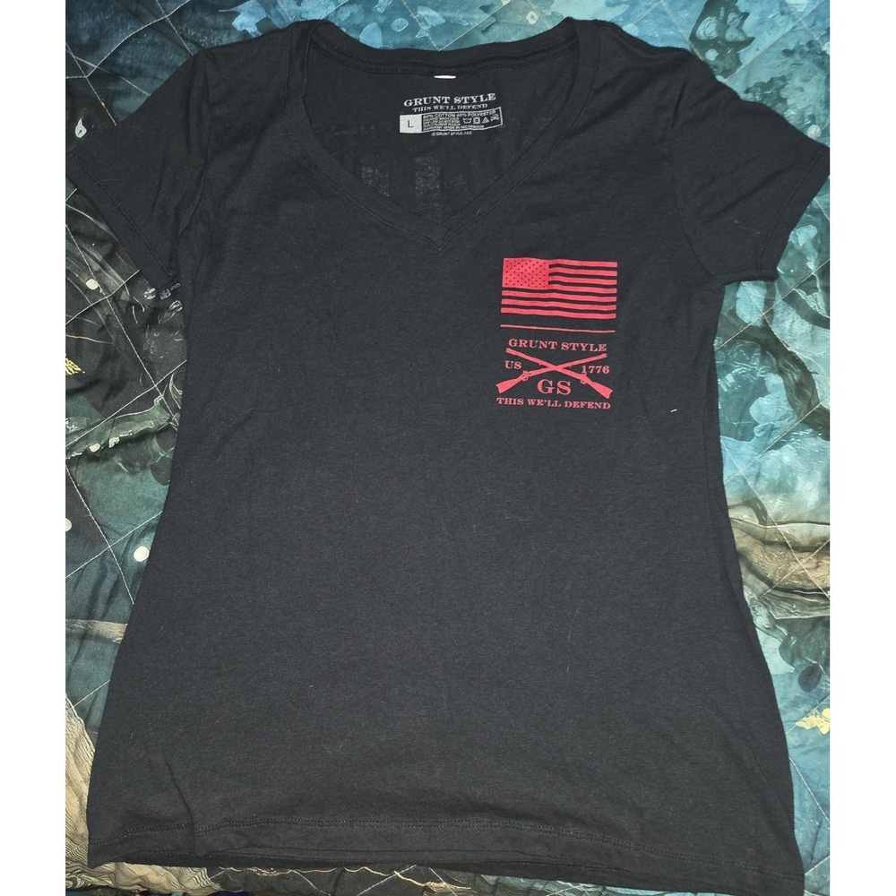 Grunt Style Women's Red Blood Blue Collar V-Neck T-Shirt - Black LARGE